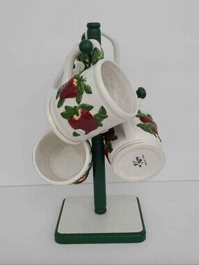 Mug Coffee Tea Ceramic Apple Pattern Set Green Stand Vintage
